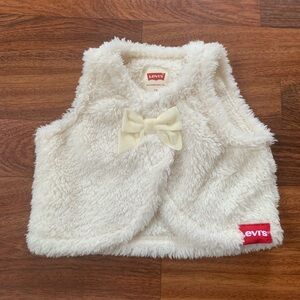 3 Month Baby Girl Levi’s Furry Vest Cream Snap Front Bow Logo